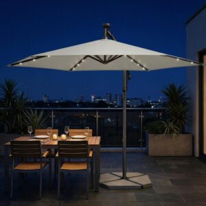 Parasol Jardin 300cm – 28 LED Solaires Intégrées