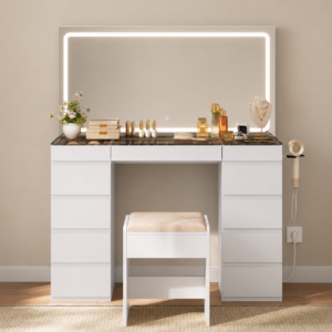 Coiffeuse Vanity — Miroir LED & 11 Rangements